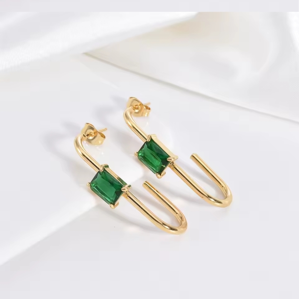 18 KT Gold Over Titanium and Emerald Earrings